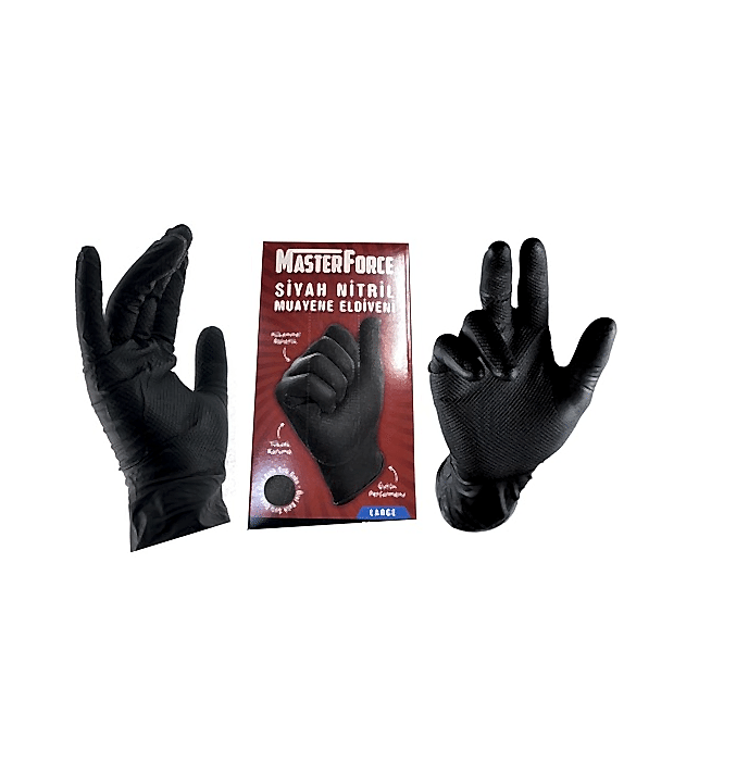 Eldiven Nitril Siyah Kalın Dokulu L Beden