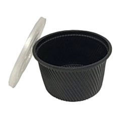 Çorba Kase Tırtıklı Siyah Plastik Kap+Kapak 14 OZ